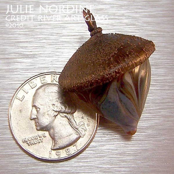 Julie Nordine . CRAG . Acorn 4 . HANDMADE LAMPWORK GLASS and ELECTROFORMED COPPER ACORN . FREE SHIPPING . SRA