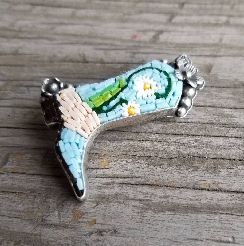 Julie Nordine Handmade Sterling /& Micro Mosaic Brooch S-MM103 Cowboy Boot Pin