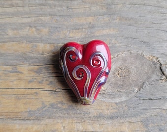 Handmade Art Glass Heart Bead . Lampwork Glass . Julie Nordine . CreditRiverArtGlass . B365