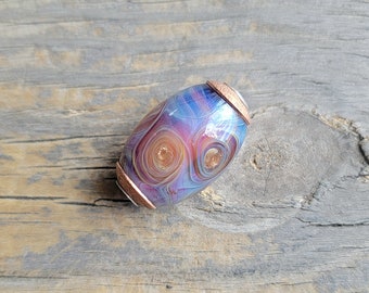 Handmade Large Hole Art Glass Bead . Kalypso Swirl . Lampwork Glass . Sterling . Copper . Julie Nordine . Credit River Art Glass . BHB305