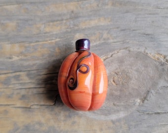 Handmade Art Glass Pumpkin Bead . Lampwork Glass . Julie Nordine . CreditRiverArtGlass . B369