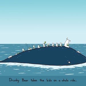 Drunky Bear Takes The Kids On A Whale Ride Greeting Card