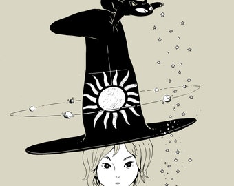 Sun Witch And Her Little Cat Dragon Art Print- available in multiple sizes