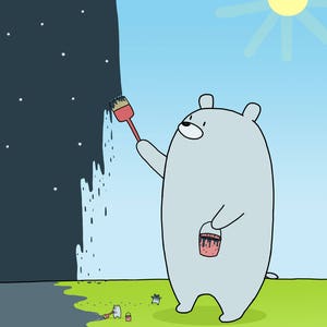 Le père ours et les enfants peignent la carte de vœux du ciel nocturne