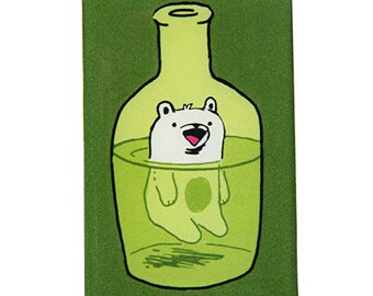 Drunky Bear In a Bottle Handmade Magnet - Cute Kawaii - Natural Drunky Bear Habitat