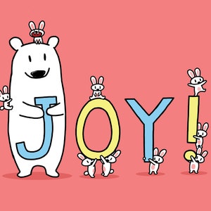 Joy Bear And Bunnies Versión rosa Tarjetas de felicitación
