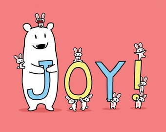 Joy Bear And Bunnies Pink Version Greeting Card
