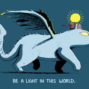 Tarjeta de felicitación Sé una luz (con la princesa oso y el dragón gato como protagonistas)