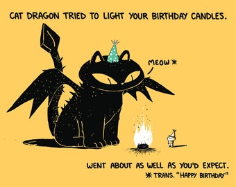 Cat Dragon Wishes You A Happy Birthday Greeting Card