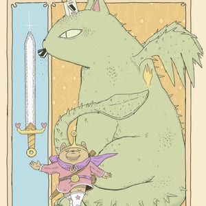 Impressão artística do herói princesa urso e gato dragão (inspirado na Art Nouveau)