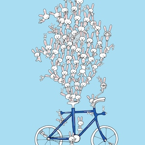 Bunnies on a Bicycle Fun Cute Art Print