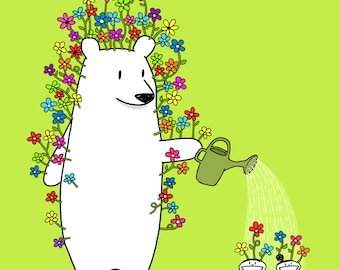 Flower Bear Is Growing Flowers On Our Head Cute Greeting Card