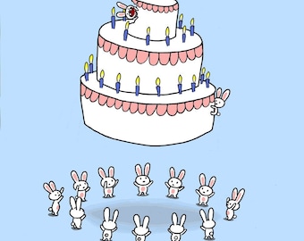 Happy Birthday Rabbit Cake Card