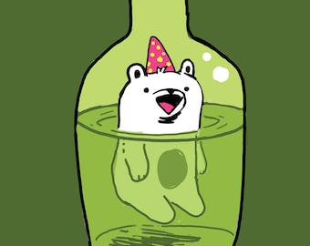 Drunky Bear In a Bottle Birthday Greeting Card