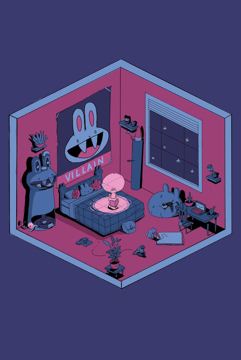 Little Bunny In His Room Isometric Drawing Greeting Card image 1