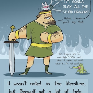 Tarjeta de felicitación de Beowulf y su compañero conejo