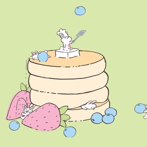 Tiny Bunny Chefs Making Pancakes Greeting Card