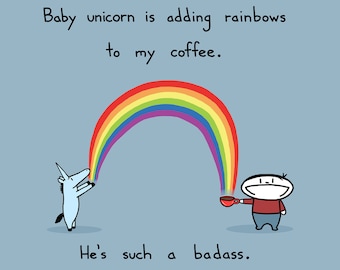 Baby Unicorn Rainbow Coffee 8.5x11 Art Print