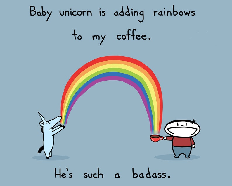 Baby Unicorn Rainbow Coffee 8.5x11 Art Print image 1