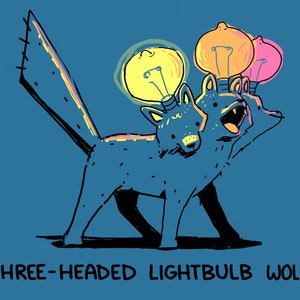 Three-Headed Lightbulb Wolf Art Print