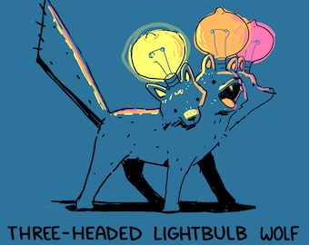 Three-Headed Lightbulb Wolf Art Print