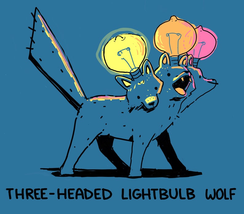 Three-Headed Lightbulb Wolf Art Print image 1