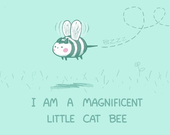 Magnificent Little Cat Bee Cute 8.5x11 Inch Art Print