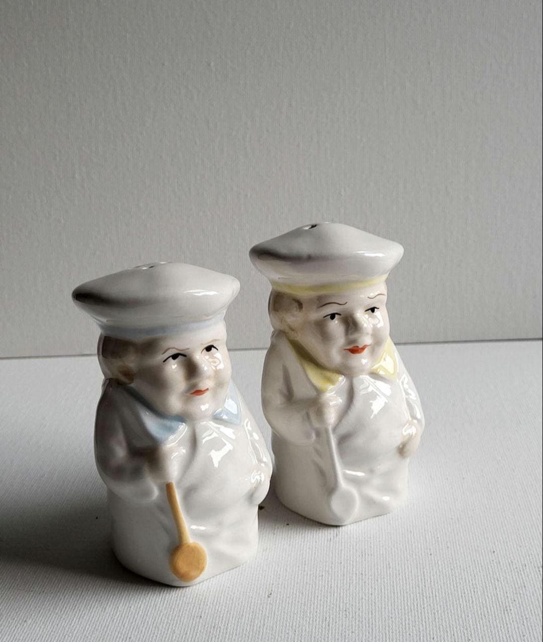 Ceramic Chef Salt and Pepper Shakers - Etsy