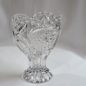Price Creations West Germany Lead Crystal Hand Cut Happy Anniversary Vase