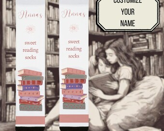 custom reading socks, Women's Custom name socks, Personalized  sock for her. Book lover gift, comfortable reading socks.