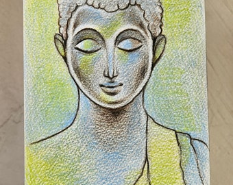 Original Pencil Drawing The Buddha Peaceful Illustration