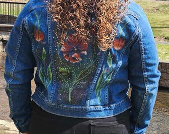 Repurposed Denim Jacket • Poppy Flower Dreams - Etsy