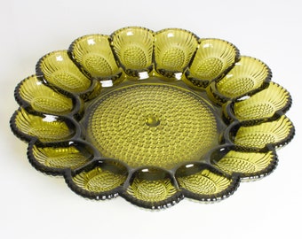 Deviled Egg Serving Platter, Clear Serving Tray, Scalloped Glass Dish, Indiana Glass