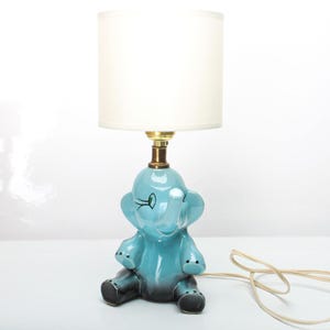 Lampe Enfant Vintage éléphant Tissu Vichy Beige Gris électrique Fonctionne