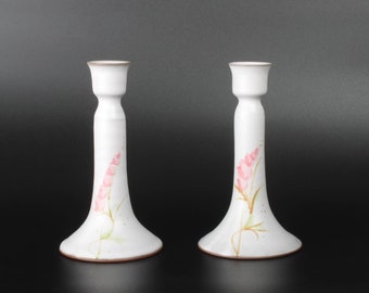 Candlestick Holders purple shades ceramic with Pink Floral Design.