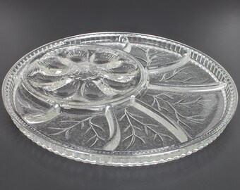 Deviled Egg Oyster Relish Platter Serving Tray in Pebble Leaf By Indiana Glass