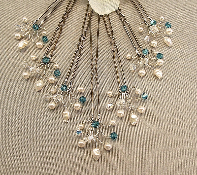 Custom Wedding Hair Accessories, Indicolite Crystal Handwired Bridal Hair Pins, Wedding Hair Pins image 3