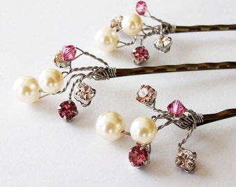 Wedding Hair Accessories,Choice of White or Cream Pearls and Swarovski Elements, Pearl Hair Clips, Dusty Rose Weddings, Hair Piece