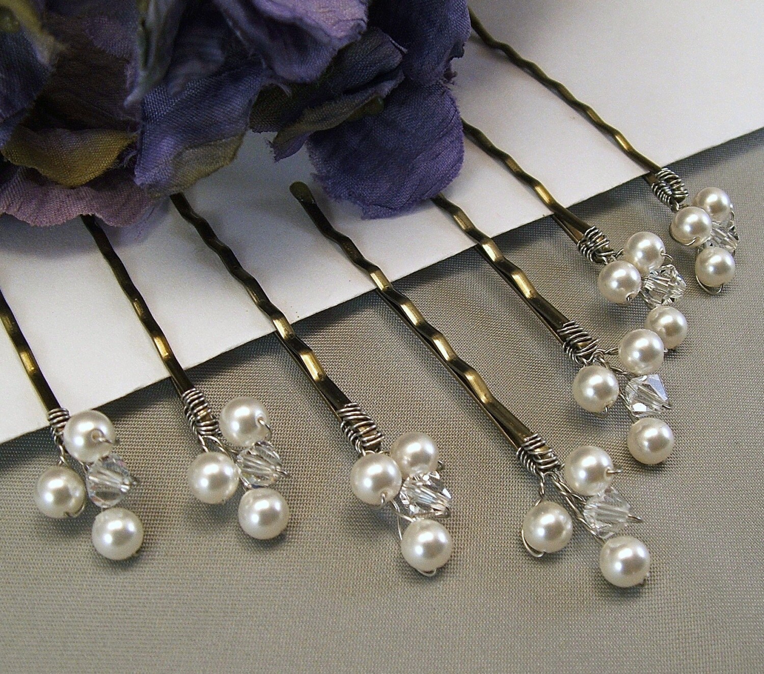 Wedding Hair Accessories White Pearls and Clear Crystal Etsy