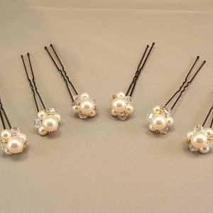 Gold Trim Beaded Wedding Hair Accessories, Gold Blend Hairpins, Pearls and Crystal Jeweled Buttons, Set of 7 Pins image 1