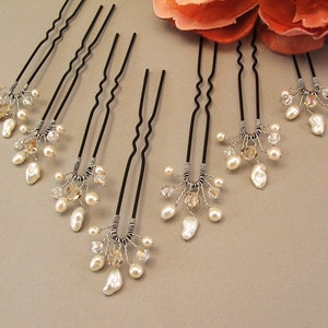 Wedding Hair Accessories, Set of Seven Freshwater Pearl Golden Blend Crystal Bridal Hair Pins image 1