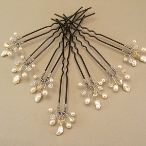 Wedding Hair Accessories, Set of Seven Freshwater Pearl Golden Blend Crystal Bridal Hair Pins image 2