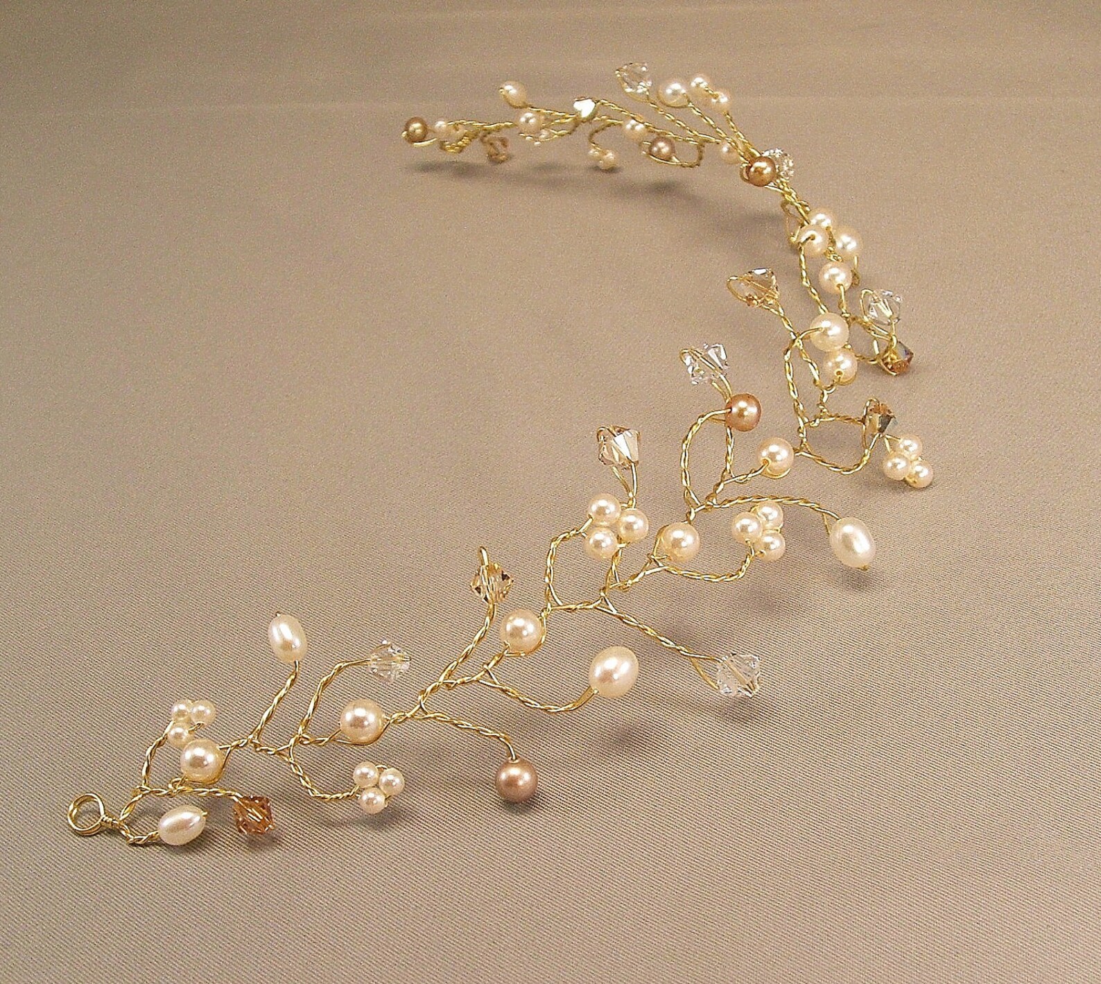 Golden Bridal Hair Vine Tiara, Wedding Hair Accessories, Honey Golden