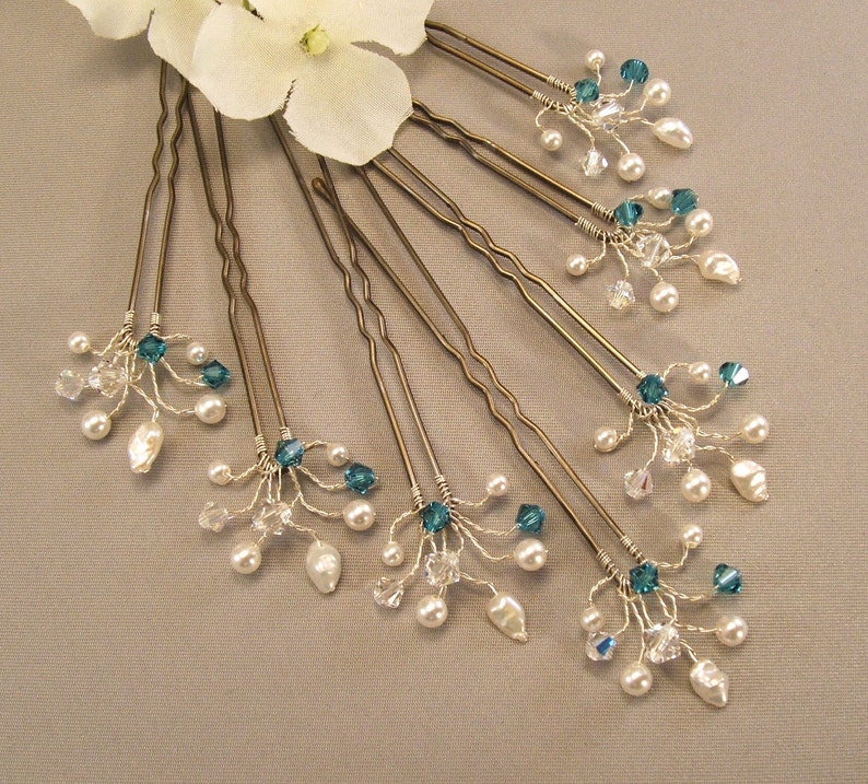 Custom Wedding Hair Accessories, Indicolite Crystal Handwired Bridal Hair Pins, Wedding Hair Pins image 2