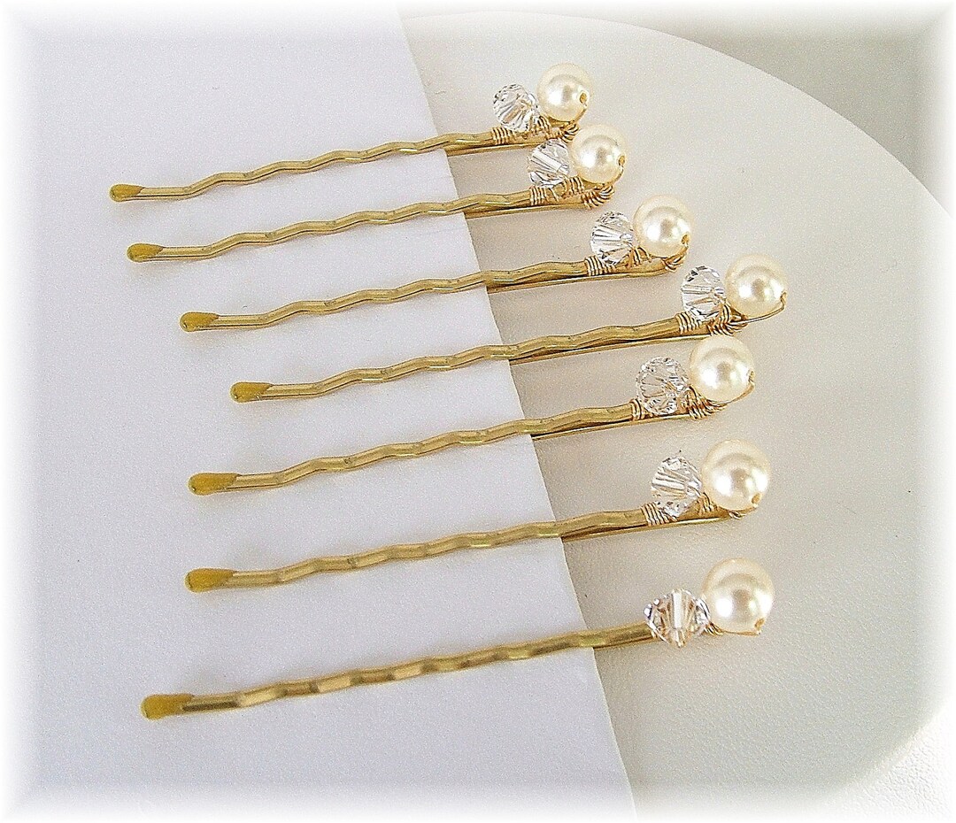 Gold Wedding Hair Accessories, Blonde Wedding Hair, Set of Seven Ivory