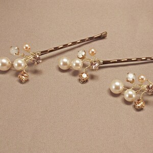 Wedding Hair Accessories,Choice of White or Cream Pearls and Swarovski Elements, Pearl Hair Clips, Peach and Cream Weddings, Hair Piece image 3