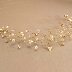 Pelo de novia oro vid Tiara, accesorios Wedding del pelo, miel mezcla dorado con cableado de oro imagen 3
