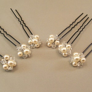 Wedding Hair Accessories, Pearl and Crystal Hairpins, Jeweled Button Hairpins, available with either ivory or white pearls image 1