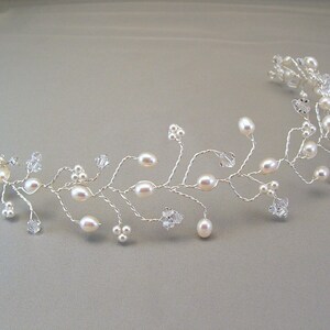 White Pearl Wedding Hair Vine Tiara, Bridal Hair Accessories, Pearl and Crystal Head Piece image 3