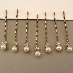 Wedding Hair Accessories Set of Seven Cream Pearl and Crystal Bobby Pins, Choice of Cream or White Pearls available image 3